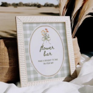 Green Gingham Wildblume Bouquet Blume Bar Poster