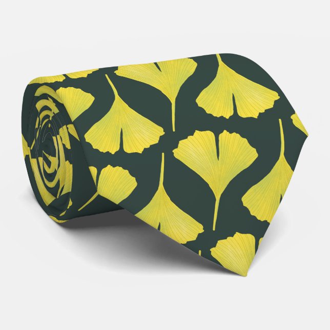 Green Gingko Leaf Nature Lover Botanisches Muster Krawatte (Gerollt)