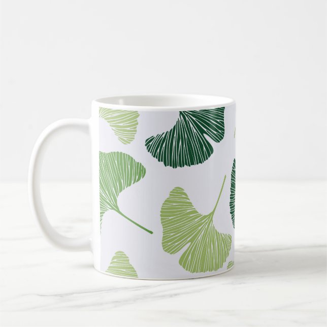 Green Ginkgo Biloba Nahtloses Muster Kaffeetasse (Links)