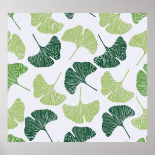 Green Ginkgo Biloba Nahtloses Muster Poster