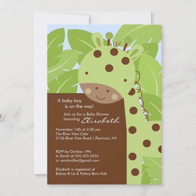 Green Giraffe Baby Shower Einladung (Vorderseite)