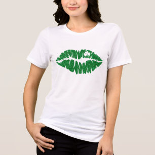 Green Girly Glitzer Kleeblatt Lips   St. Tri-Blend Shirt
