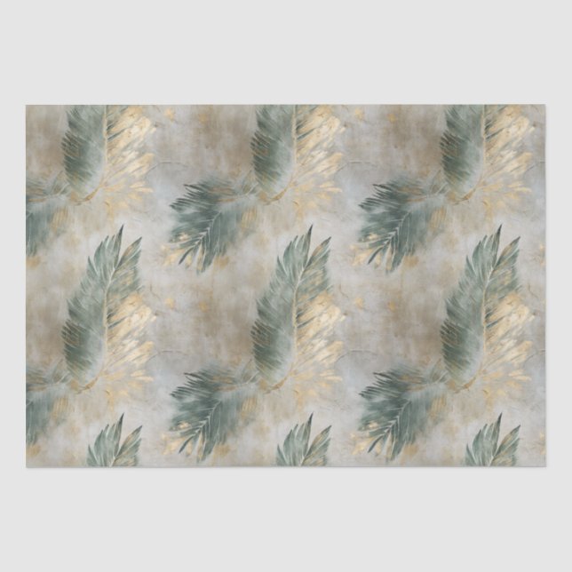 Green Glam Chic Gold Weiße tropische Blätter Seidenpapier (Vorderseite)