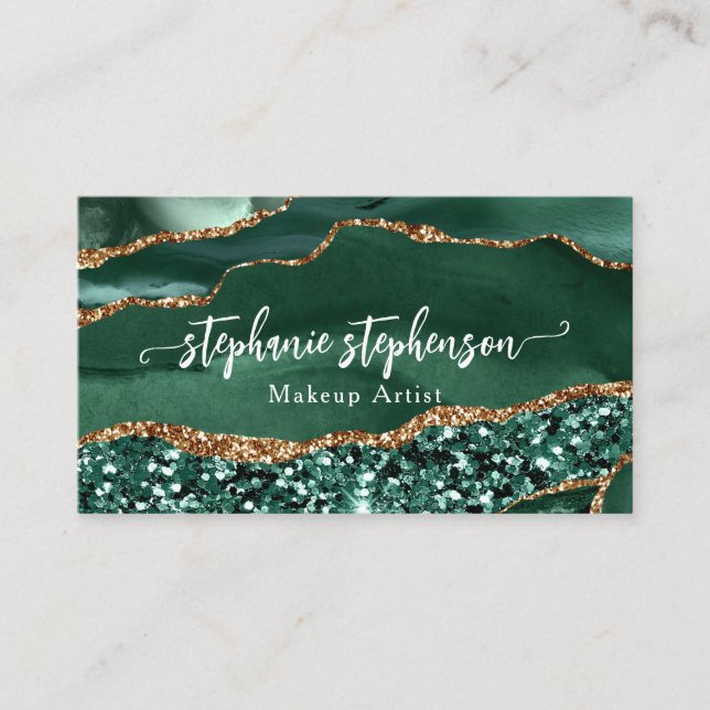 Green Glam Glitzer Agate Fashion Stylist Modernste Visitenkarte (Vorderseite)
