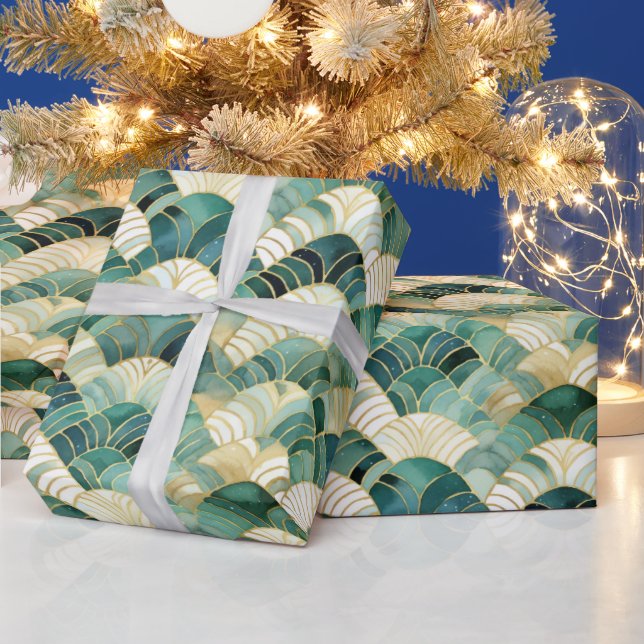 Green Glam Gold Abstrakt Geschenkpapier (Feiertage)
