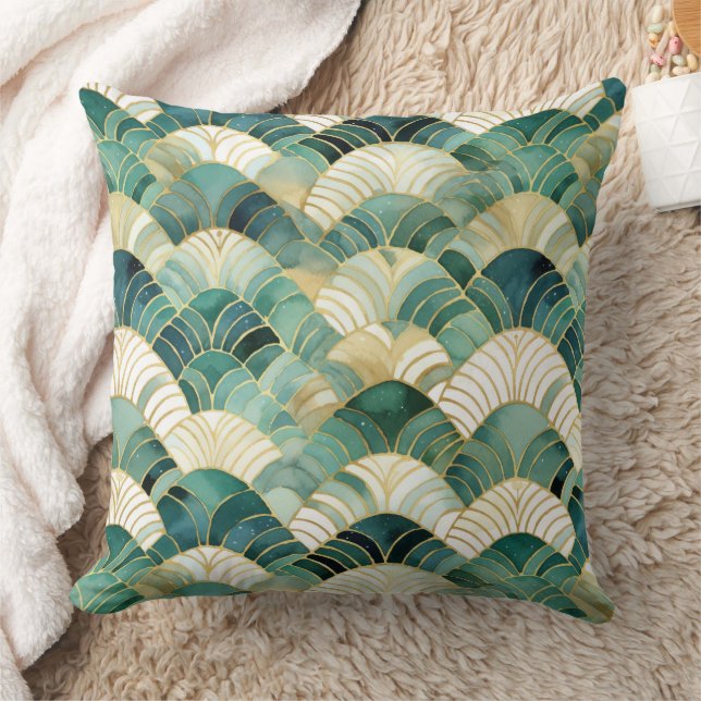 Green Glam Gold Abstrakt Kissen (Decke)