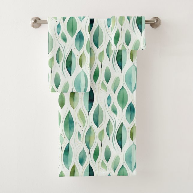 Green Glam Gold Blätter Abstrakt Badhandtuch Set (Insitu)