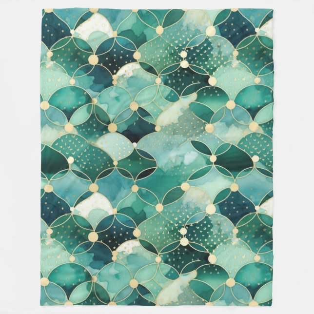 Green Glam Gold Circle Abstrakt Fleecedecke (Vorderseite)