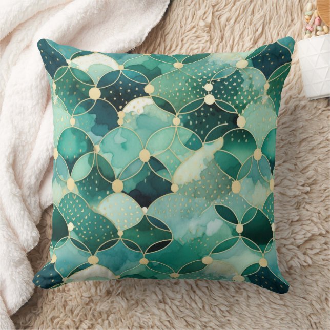 Green Glam Gold Circle Abstrakt Kissen (Decke)