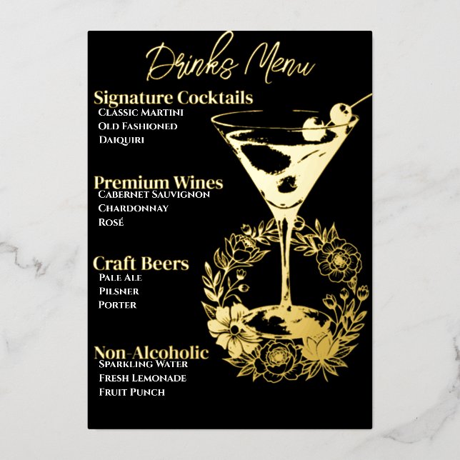 Green Glamour Gold Foiled Beverage Menü (Vorderseite)