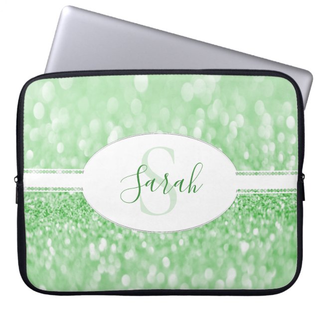 Green Glitter Personalize Laptop Sleeve (Vorderseite)