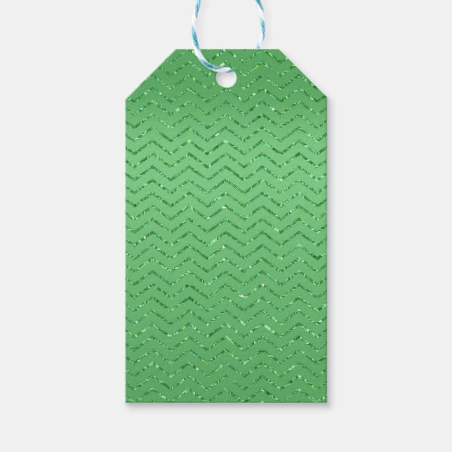 Green Glittery Zig-Zag Geschenkmarke Geschenkanhänger (Vorderseite)