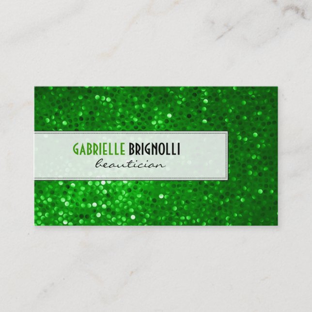 Green Glitzer Beautician Business Card Visitenkarte (Vorderseite)