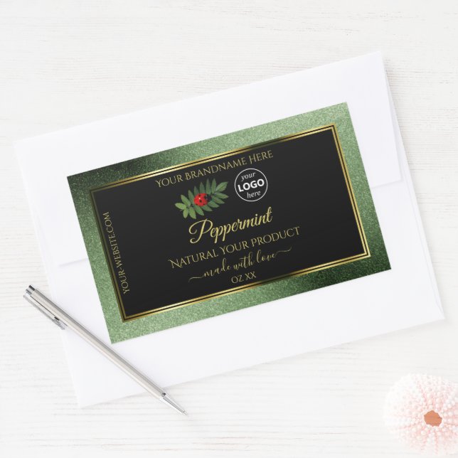 Green Glitzer Black Product Labels Ladybug Logo Rechteckiger Aufkleber (Umschlag)