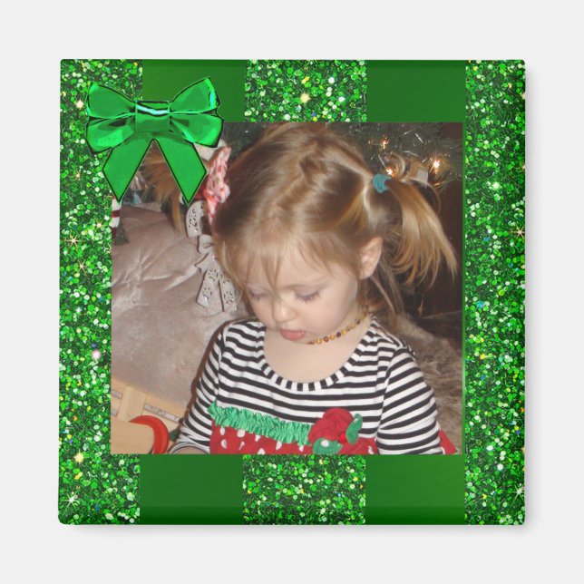 Green Glitzer Bow Personalisiert Christmas Magnet (Vorne)