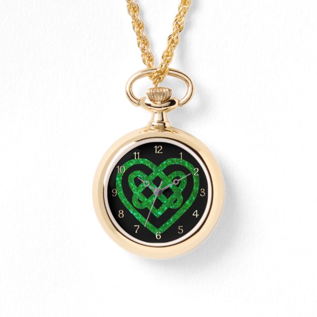 Green Glitzer Celtic Heart Knot Armbanduhr (Vorderseite)