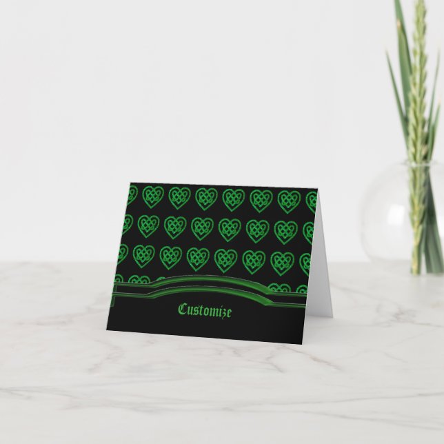 Green Glitzer Celtic Heart Pattern Note Card Karte (Vorderseite)