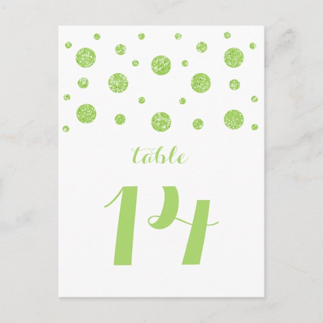 Green Glitzer Confetti Tischnummer Postkarte (Vorderseite)