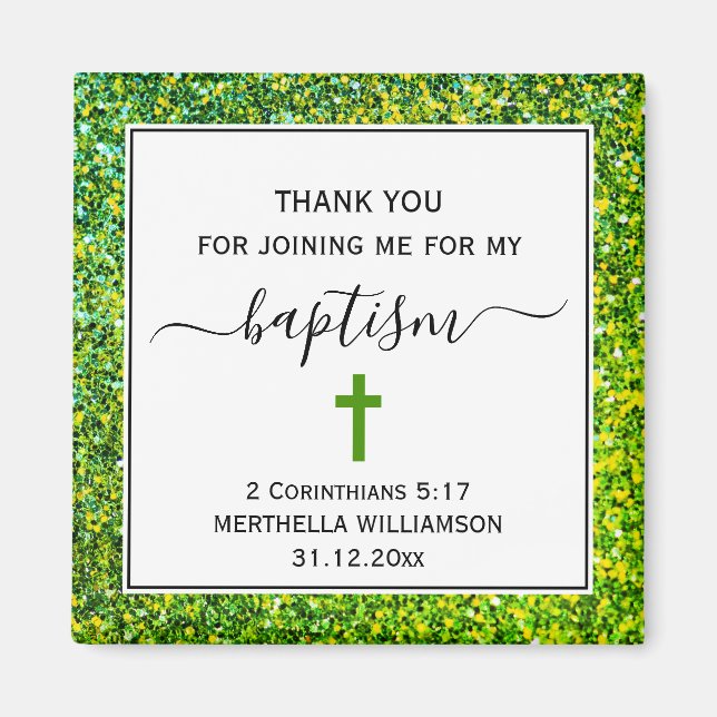 Green Glitzer ERWACHSENER BAPTISMUS Vielen Dank Magnet (Vorne)