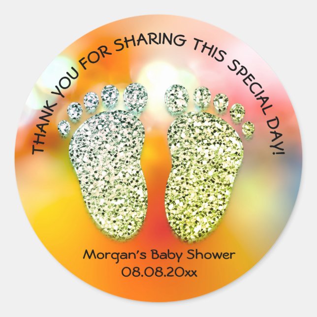 Green Glitzer Feet Baby Dusche Vielen Dank Runder Aufkleber (Vorderseite)