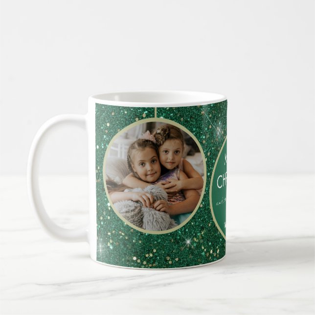 Green Glitzer Frohe Weihnachten Foto Kaffeetasse (Links)