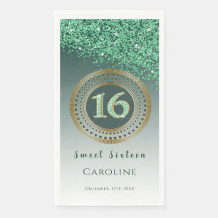 Green Glitzer & Gold Sweet 16 Mit Monogramm Serviette