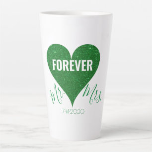 Green Glitzer Heart Mr & Mrs Large Latte Tasse