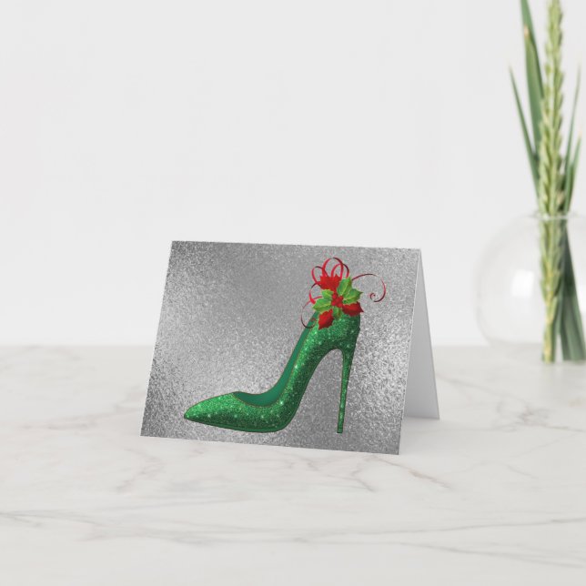 Green Glitzer Heelses Weihnachtsgrüße Karte (Vorderseite)
