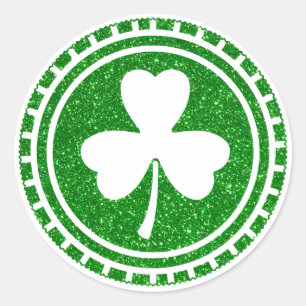 Green Glitzer Kleeblatt Chip St Patrick's Day Runder Aufkleber