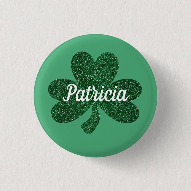 Green Glitzer Kleeblatt Clover St Patrick's Day Button (Vorderseite)