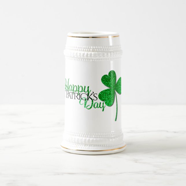 Green Glitzer Kleeblatt Happy St Patrick's Day Bierglas (Mittel)