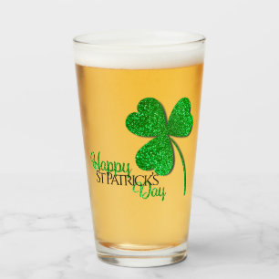 Green Glitzer Kleeblatt Happy St Patrick's Day Glas