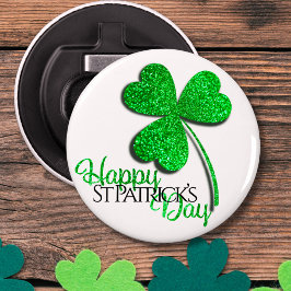 Green Glitzer Kleeblatt Happy St Patrick's Day T-S Flaschenöffner
