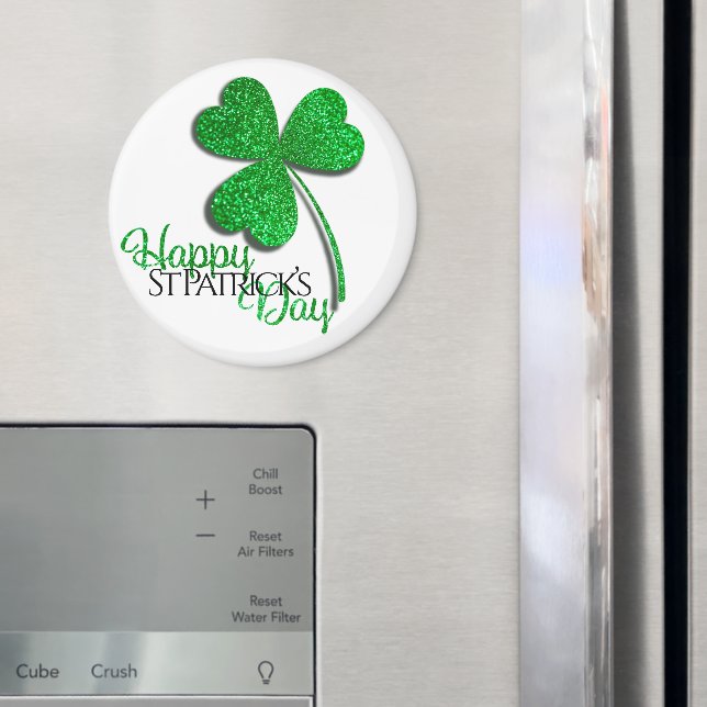 Green Glitzer Kleeblatt Happy St Patrick's Day T-S Magnet (In Situ (Kühlschrank))