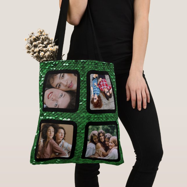 Green Glitzer Modern 4 Foto Collage BESTE FREUNDIN Tasche (Von Nahem)