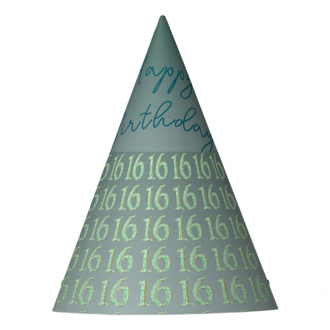 Green Glitzer Number 16, Sweet 16 Birthday Partyhütchen (Vorderseite)
