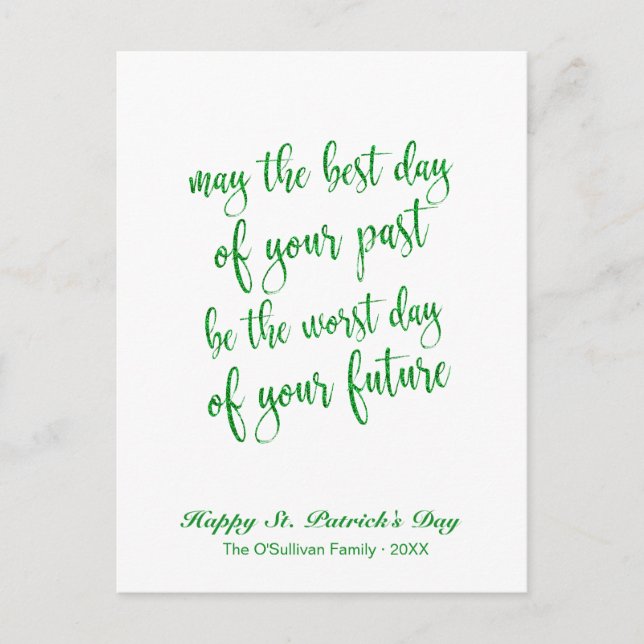 Green Glitzer Old Irish Sessing St. Patrick's Day Postkarte (Vorderseite)