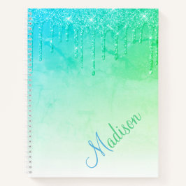 Green Glitzer Ombré Glam Glitzern Name Notebook Notizbuch