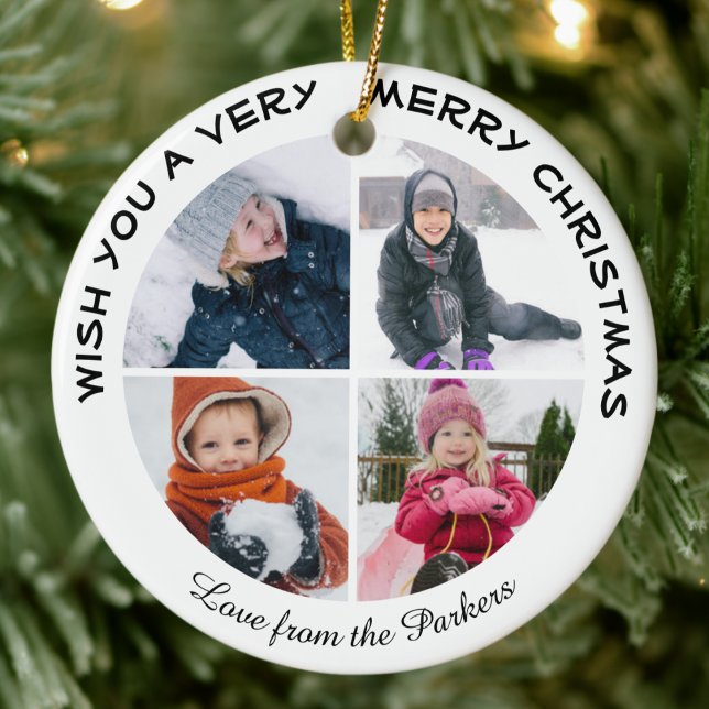 Green Glitzer Script 4 Foto Collage Weihnachten Keramik Ornament (Von Creator hochgeladen)