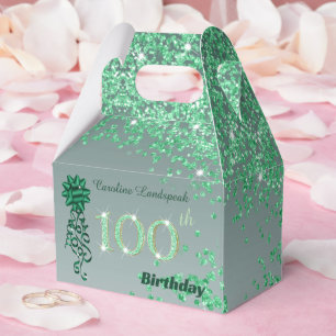 Green Glitzer & Shiny Ribbon 100. Geburtstag Geschenkschachtel