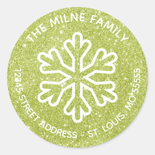 Green Glitzer Snowflake - Circle Rücksendeadresse Runder Aufkleber (Vorderseite)