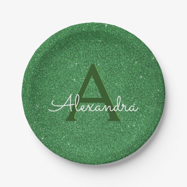 Green Glitzer & Sparkle Monogram Irish Pappteller (Vorderseite)