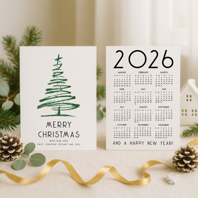 Green Glitzer Tree 2026 Kalender Frohe Weihnachten (Front and back view)