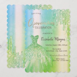 Green Glitzer Tropfen Dress Quinceañera Einladung