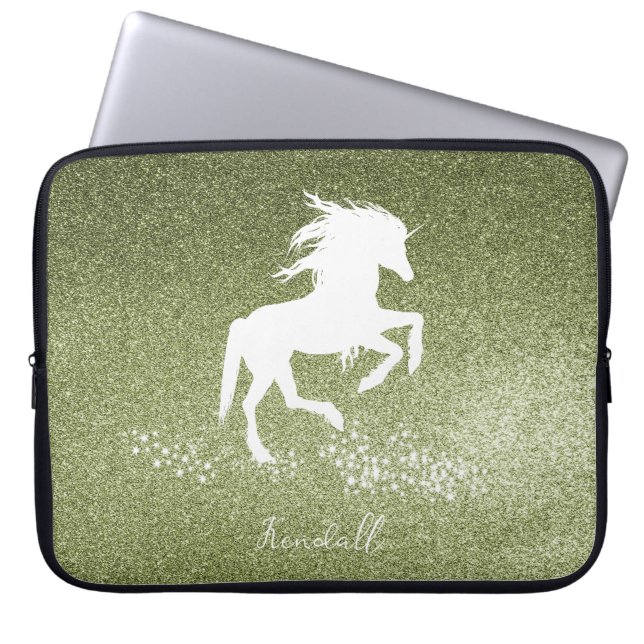 Green Glitzer Unicorn Notebook-Sieb Laptopschutzhülle (Vorderseite)