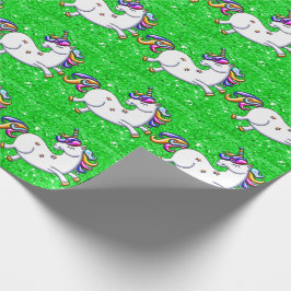 Green Glitzer Unicorns Geschenkpapier