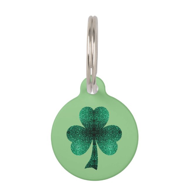 Green Glitzern Kleeblatt St. Patrick' Day Haustiermarke (Vorderseite)