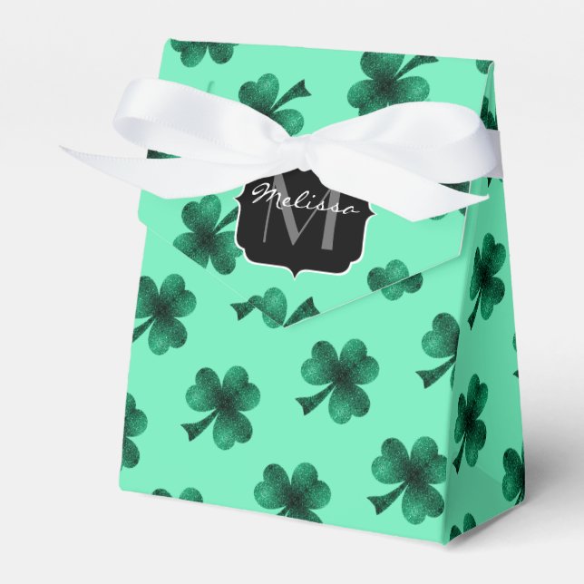 Green Glitzern Kleeblatt St. Patrick' Day Monogram Geschenkschachtel (Vorderseite)