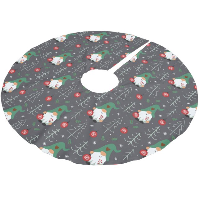 Green Gnome Christmas Tree Ornaments Muster Polyester Weihnachtsbaumdecke (Schrägansicht)
