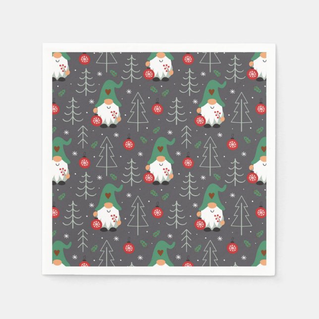 Green Gnome Christmas Tree Ornaments Muster Serviette (Vorderseite)